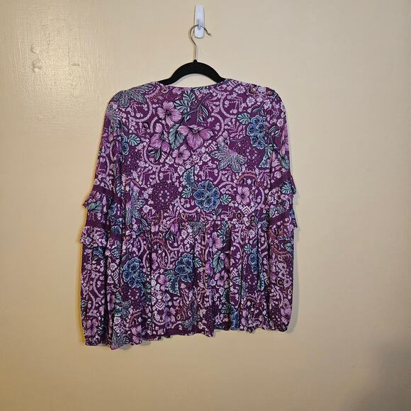 Style & Co Boho Purple Floral Flower Tunic Top 100% Nylon Size Medium M - Picture 5 of 10